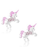 small white gold toned pink unicorn baby stud earrings